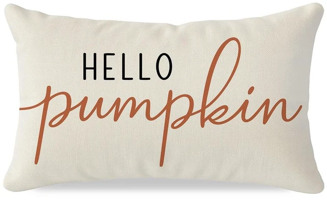 Main image of Fall Pillow Covers 12x20 Inch, Hello Pumpkin Decor, Cream | Neutral Outdoor Fall Decorations for Home, Thanksgiving Couch and Sofa, Bench Farmhouse Decorative Lumbar Throw Pillow Cover