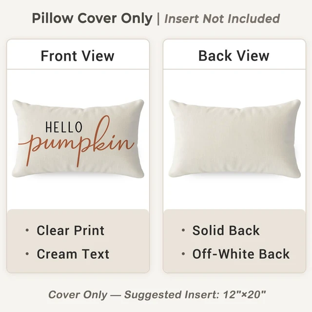 Alt view image 4 of 7 - Fall Pillow Covers 12x20 Inch, Hello Pumpkin Decor, Cream | Neutral Outdoor Fall Decorations for Home, Thanksgiving Couch and Sofa, Bench Farmhouse Decorative Lumbar Throw Pillow Cover
