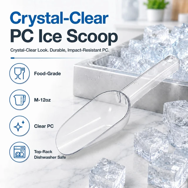 Alt view image 2 of 6 - Ice Scoop for Freezer, M-12 oz Clear Plastic Ice Cube Scooper for Buckets | Food-Grade PC, Ergonomic Wavy Handle, Dishwasher Safe; for Ice Makers, Fridges, Home Bars, Coffee Beans, Candy and Pet Food