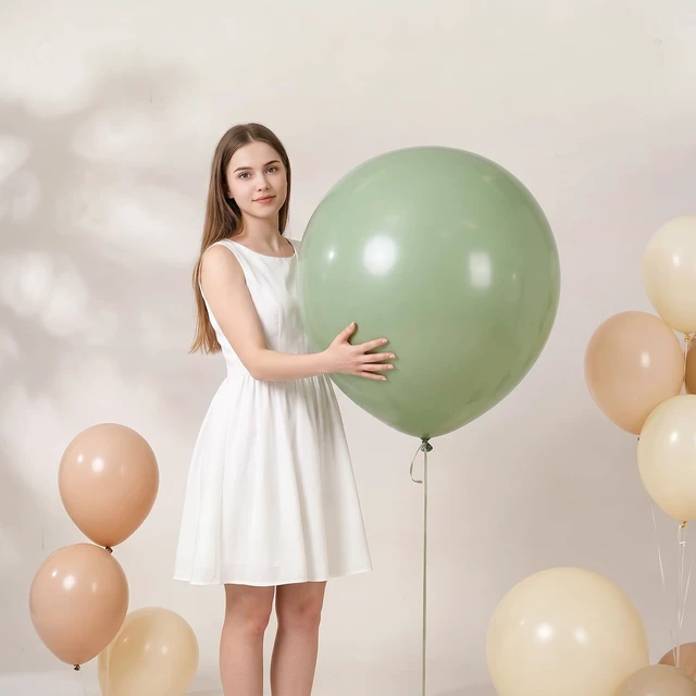 Alt view image 4 of 6 - 18 Inch Sage Green Balloons 15 Pack - Large Round Latex Balloons | Jumbo Helium Balloon Kit for Graduation 2026, Boho Wedding, Baby Shower, Birthday Party Decorations (with Ribbons)