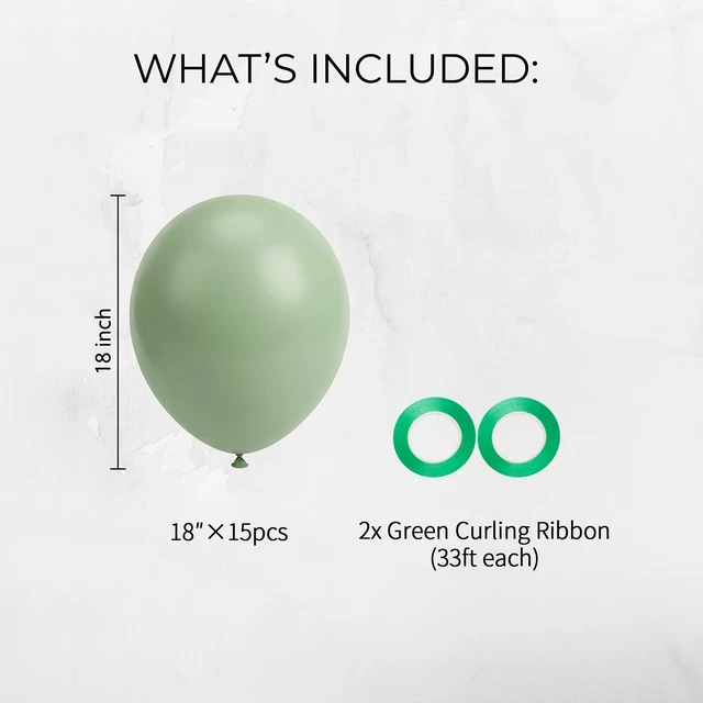 Alt view image 2 of 6 - 18 Inch Sage Green Balloons 15 Pack - Large Round Latex Balloons | Jumbo Helium Balloon Kit for Graduation 2026, Boho Wedding, Baby Shower, Birthday Party Decorations (with Ribbons)