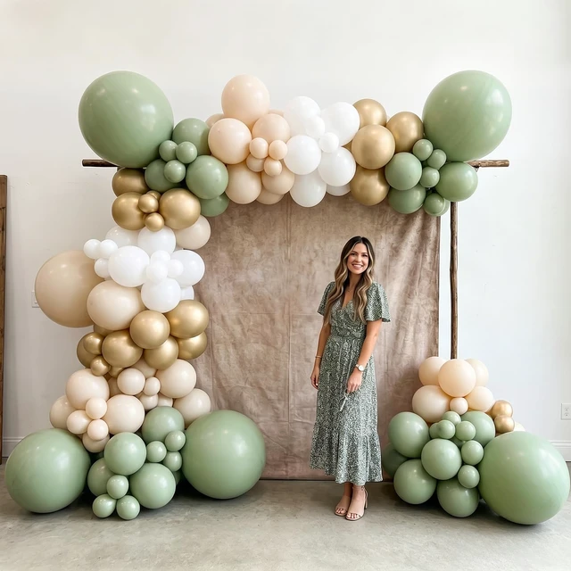 Alt view image 5 of 6 - 18 Inch Sage Green Balloons 15 Pack - Large Round Latex Balloons | Jumbo Helium Balloon Kit for Graduation 2026, Boho Wedding, Baby Shower, Birthday Party Decorations (with Ribbons)