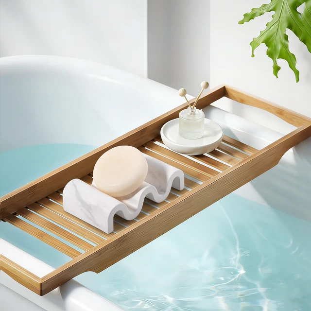 Alt view image 5 of 6 - Diatomite Soap Dish Bar Soap Holder Quick Drying Sponge Tray, Marble White | Fast Drying, Self Draining Design Helps Keep Bar Soap Dry for Bathroom Sink, Shower & Kitchen