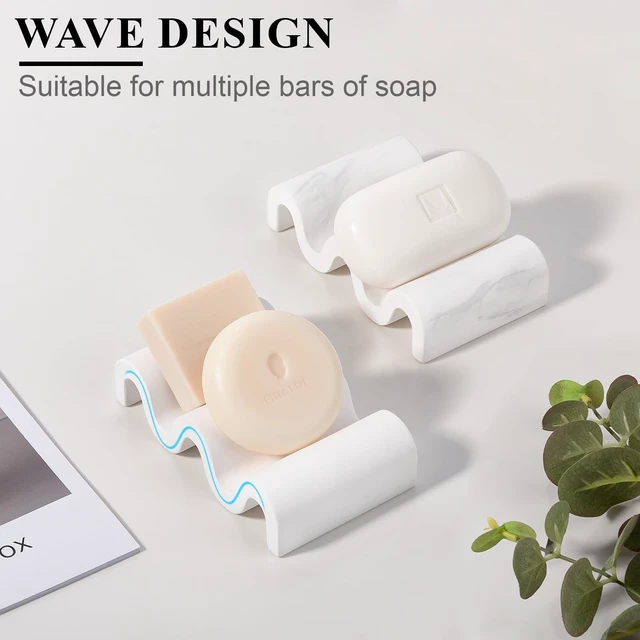 Alt view image 4 of 6 - Diatomite Soap Dish Bar Soap Holder Quick Drying Sponge Tray, Marble White | Fast Drying, Self Draining Design Helps Keep Bar Soap Dry for Bathroom Sink, Shower & Kitchen
