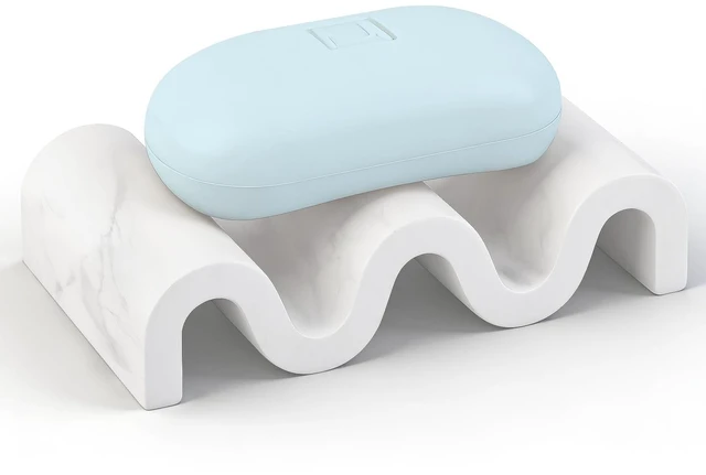 Main image of Diatomite Soap Dish Bar Soap Holder Quick Drying Sponge Tray, Marble White | Fast Drying, Self Draining Design Helps Keep Bar Soap Dry for Bathroom Sink, Shower & Kitchen