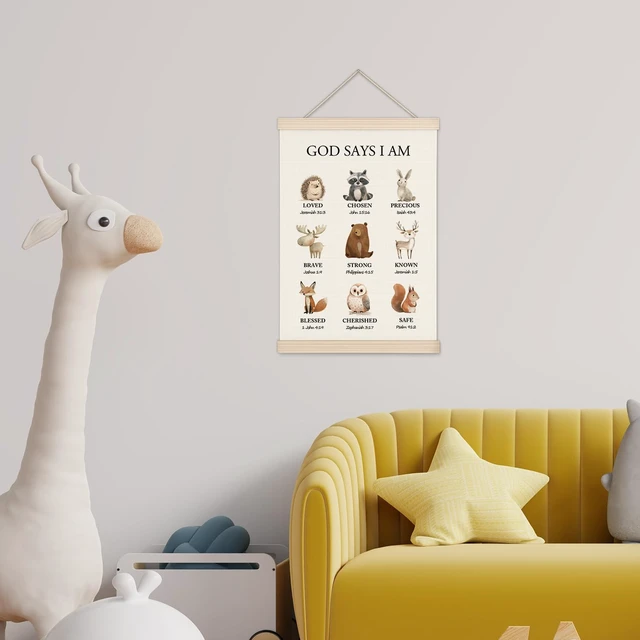 Alt view image 6 of 7 - Woodland Christian Wall Art for Nursery, 11x17in Oxford Cloth Hanging Banner with Bible Verses, Woodland Animal Forest Theme Scripture Decor for Kids Bedroom, Prayer Room, Nursery & Spiritual Gifts