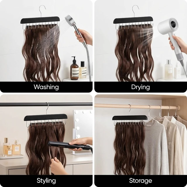 Alt view image 3 of 7 - 2 Pack Hair Extension Hanger Organizer for Storage, Care and Styling | Strong Metal Hanging Hooks Durable Space Saving Multi Purpose for Hair Extensions Styling Care Storage and Accessories