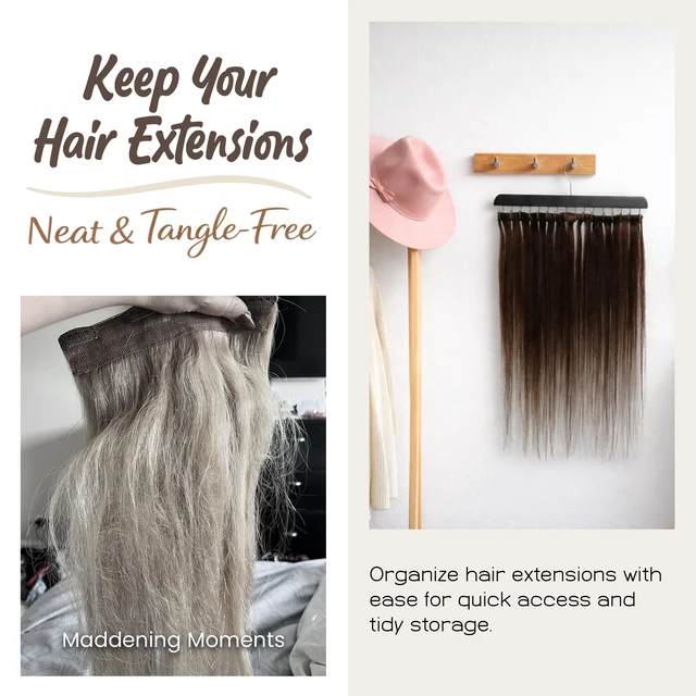 Alt view image 4 of 7 - 2 Pack Hair Extension Hanger Organizer for Storage, Care and Styling | Strong Metal Hanging Hooks Durable Space Saving Multi Purpose for Hair Extensions Styling Care Storage and Accessories