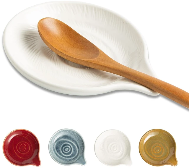 Main image of Ceramic Spoon Rest, 5.3 in Spiral Glaze for Stove Top and Counter | Holds spoons, ladles, spatulas and coffee spoons during cooking, serving or coffee prep.