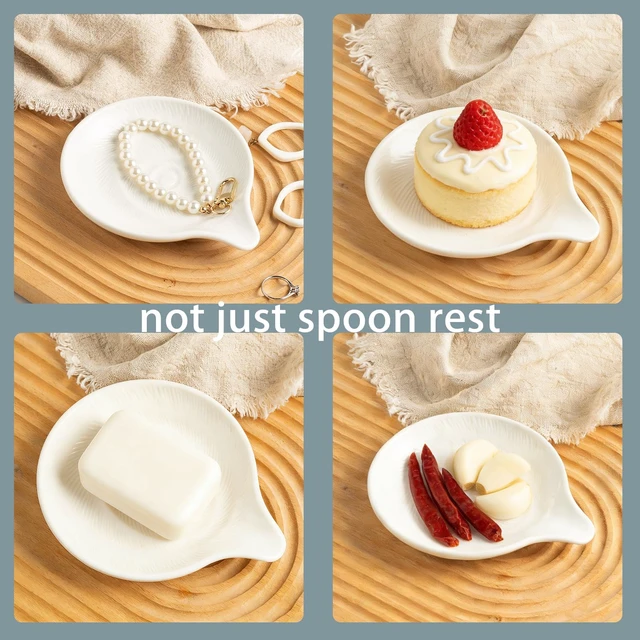 Alt view image 5 of 7 - Ceramic Spoon Rest, 5.3 in Spiral Glaze for Stove Top and Counter | Holds spoons, ladles, spatulas and coffee spoons during cooking, serving or coffee prep.