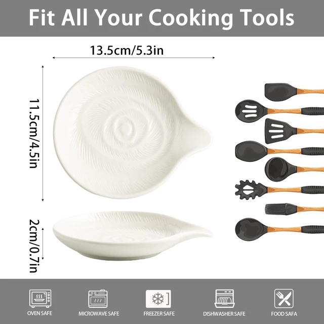 Alt view image 7 of 7 - Ceramic Spoon Rest, 5.3 in Spiral Glaze for Stove Top and Counter | Holds spoons, ladles, spatulas and coffee spoons during cooking, serving or coffee prep.