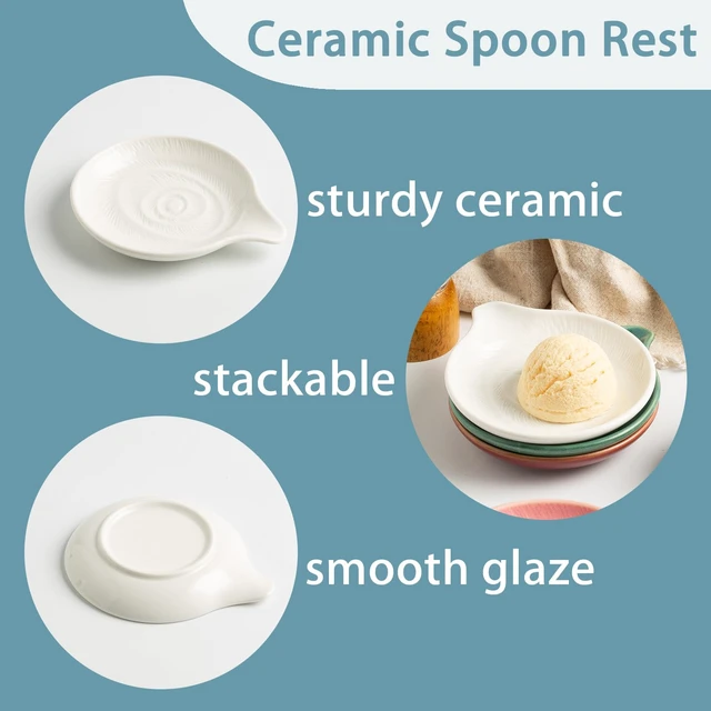 Alt view image 6 of 7 - Ceramic Spoon Rest, 5.3 in Spiral Glaze for Stove Top and Counter | Holds spoons, ladles, spatulas and coffee spoons during cooking, serving or coffee prep.