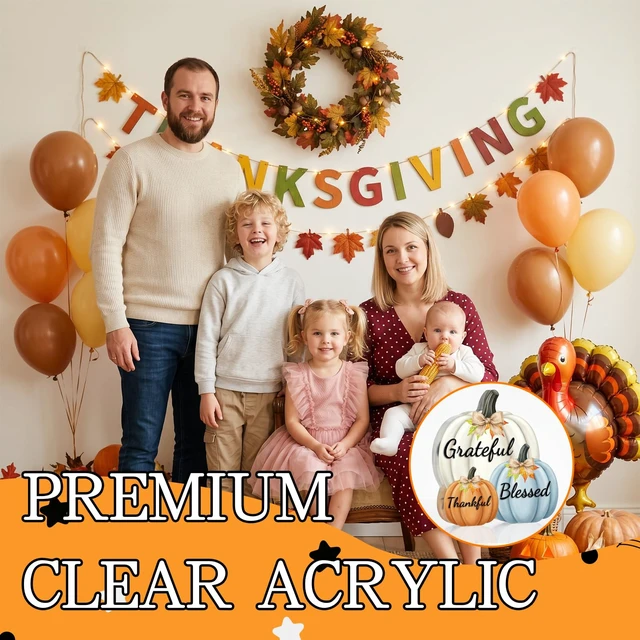Alt view image 5 of 7 - Fall Decor Thanksgiving Tabletop Pumpkin Sign, Grateful Thankful Blessed | Farmhouse autumn tabletop centerpiece, acrylic harvest home decor, cute fall mantel ornament, Thanksgiving accent.