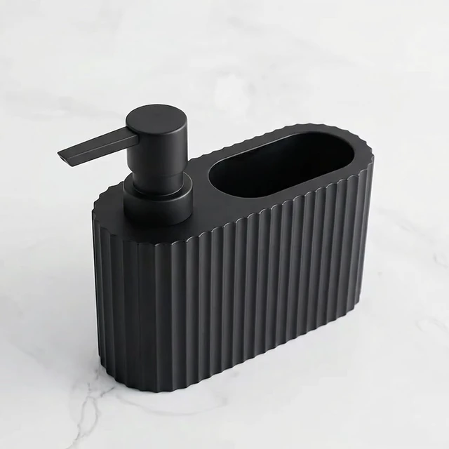 Alt view image 3 of 5 - Matte Black Dish Soap Dispenser with Sponge Holder for Kitchen Sink - 2-in-1 Plastic Soap Dispenser Bottle with Soft-Touch Finish