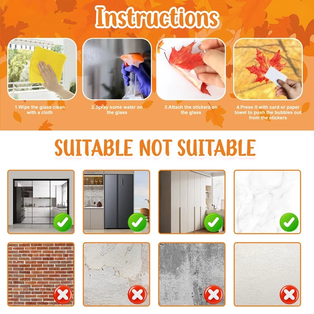 Alt view image 6 of 7 - 6 Sheets Fall Window Clings Decorations, Black Cat Window Decals for Glass Windows, Pumpkin Maple Leaf Windows Stickers for Fall Autumn Home Office Thanksgiving Party Decor