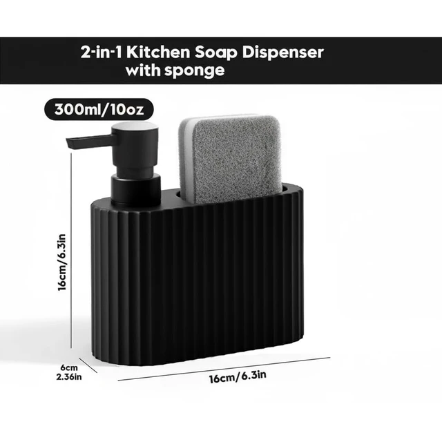 Alt view image 4 of 5 - Matte Black Dish Soap Dispenser with Sponge Holder for Kitchen Sink - 2-in-1 Plastic Soap Dispenser Bottle with Soft-Touch Finish