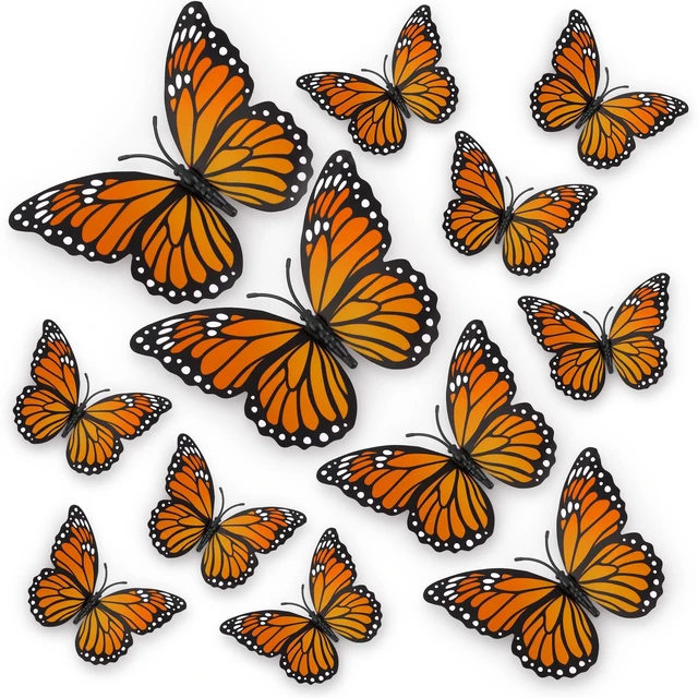 Main image of Dia De Los Muertos Decorations, Day of The Dead Decorations,Monarch Butterfly Decorations,Ofrenda Decoration for Altar 3 Size 3D Artificial Butterflies Decor for Wall Decal Craft Home Halloween,12Pcs