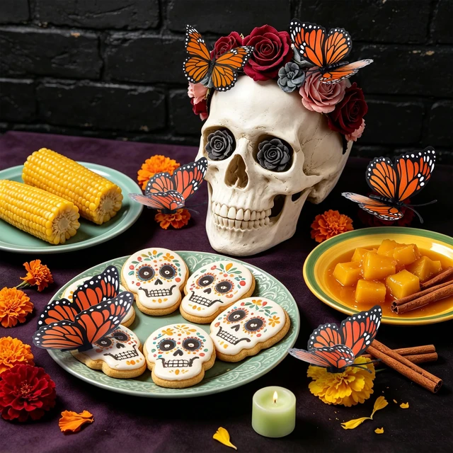 Alt view image 2 of 7 - Dia De Los Muertos Decorations, Day of The Dead Decorations,Monarch Butterfly Decorations,Ofrenda Decoration for Altar 3 Size 3D Artificial Butterflies Decor for Wall Decal Craft Home Halloween,12Pcs
