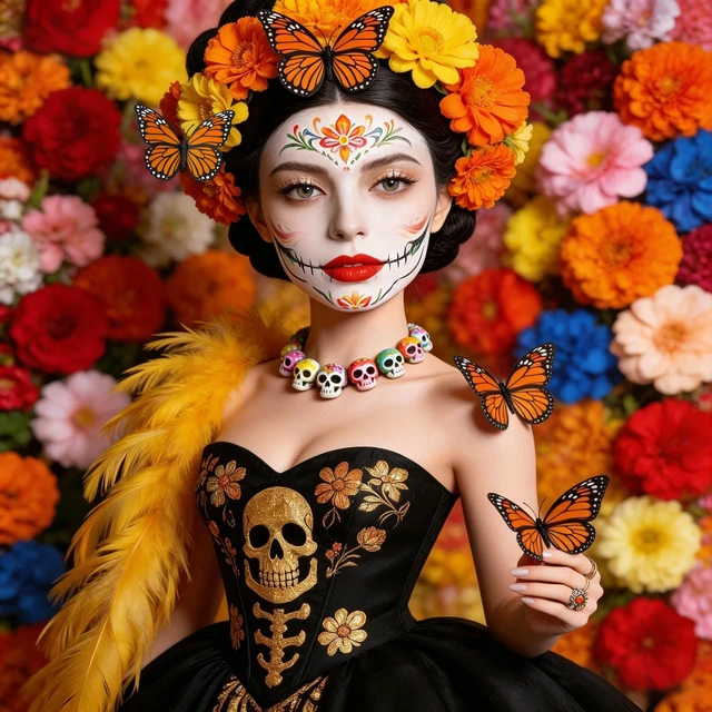Alt view image 4 of 7 - Dia De Los Muertos Decorations, Day of The Dead Decorations,Monarch Butterfly Decorations,Ofrenda Decoration for Altar 3 Size 3D Artificial Butterflies Decor for Wall Decal Craft Home Halloween,12Pcs