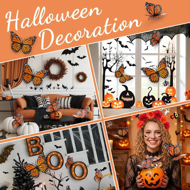 Alt view image 7 of 7 - Dia De Los Muertos Decorations, Day of The Dead Decorations,Monarch Butterfly Decorations,Ofrenda Decoration for Altar 3 Size 3D Artificial Butterflies Decor for Wall Decal Craft Home Halloween,12Pcs