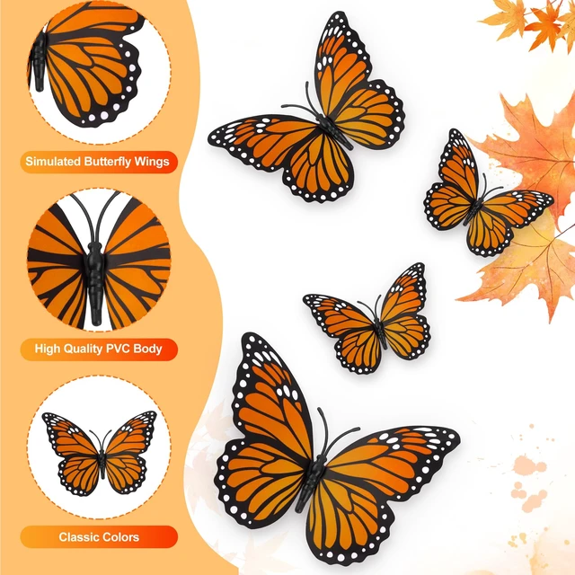 Alt view image 5 of 7 - Dia De Los Muertos Decorations, Day of The Dead Decorations,Monarch Butterfly Decorations,Ofrenda Decoration for Altar 3 Size 3D Artificial Butterflies Decor for Wall Decal Craft Home Halloween,12Pcs