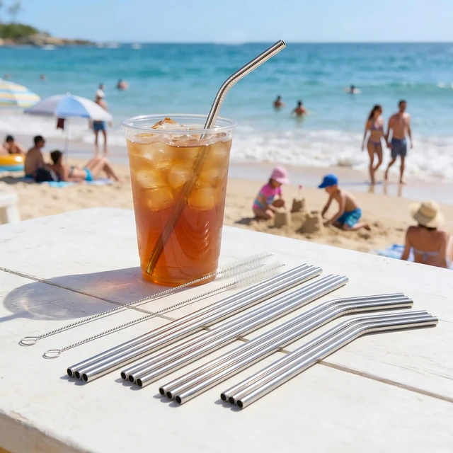 Alt view image 3 of 7 - 16 Pack Reusable Stainless Steel Metal Straws with 2 Clean Brushes | 4 Straight + 4 Bent 10.5 Inch, 4 Straight + 4 Bent 8.5 Inch, 2 Cleaning Brushes, Compatible with 20/30 oz Tumbler