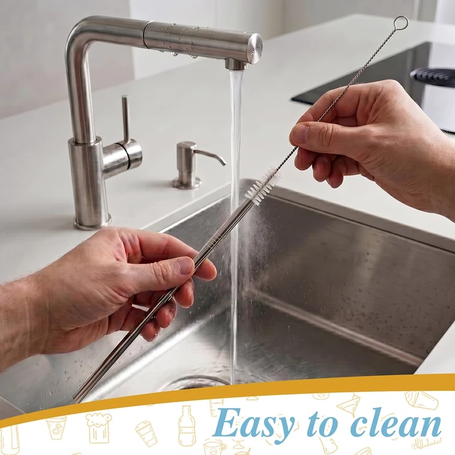 Alt view image 4 of 7 - 16 Pack Reusable Stainless Steel Metal Straws with 2 Clean Brushes | 4 Straight + 4 Bent 10.5 Inch, 4 Straight + 4 Bent 8.5 Inch, 2 Cleaning Brushes, Compatible with 20/30 oz Tumbler