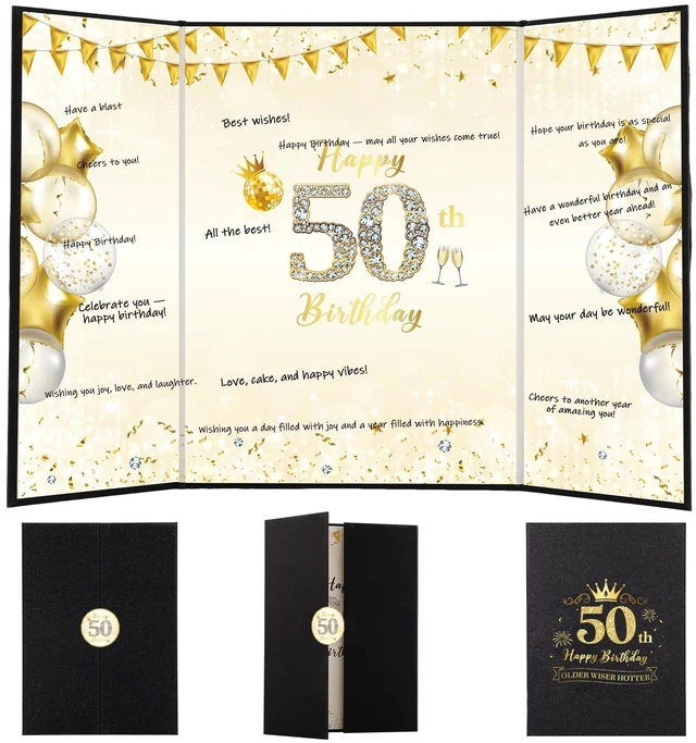 Main image of 50Th Birthday Guest Book Alternative Card, Black Gold, 18 x 12 Inch | Foldable Cardstock Sign-In Board, Smooth Writing Surface, Party Decor And Keepsake, For Men And Women