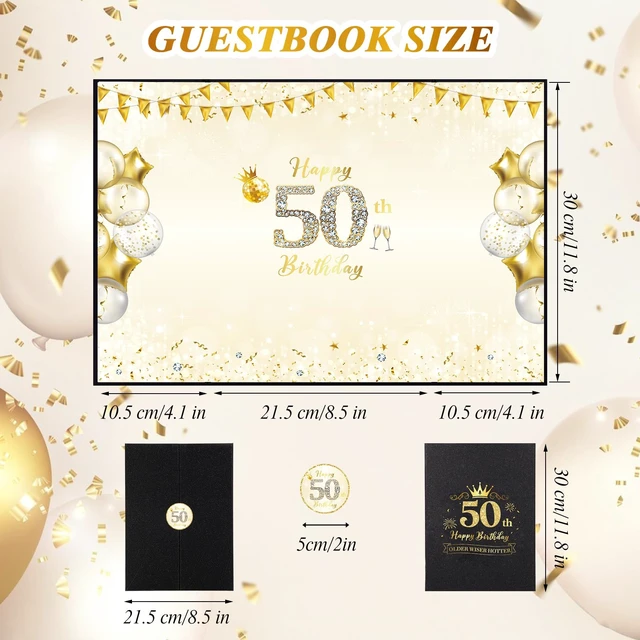 Alt view image 2 of 7 - 50Th Birthday Guest Book Alternative Card, Black Gold, 18 x 12 Inch | Foldable Cardstock Sign-In Board, Smooth Writing Surface, Party Decor And Keepsake, For Men And Women
