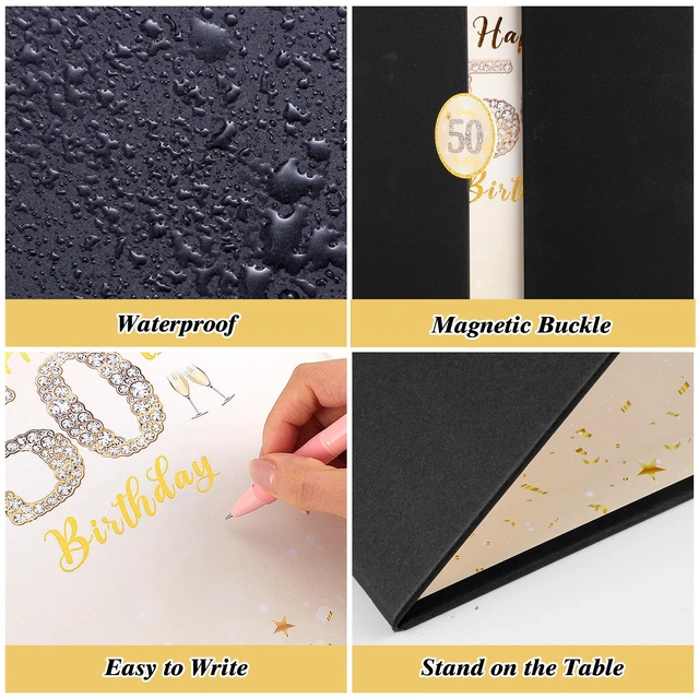Alt view image 5 of 7 - 50Th Birthday Guest Book Alternative Card, Black Gold, 18 x 12 Inch | Foldable Cardstock Sign-In Board, Smooth Writing Surface, Party Decor And Keepsake, For Men And Women