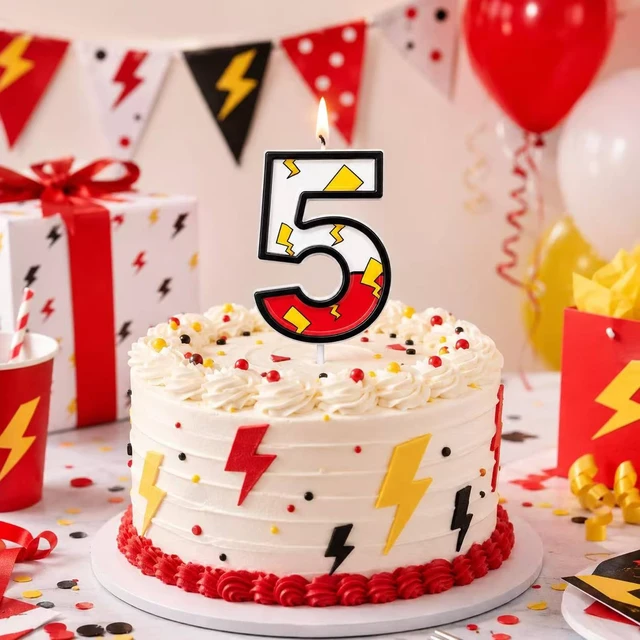 Alt view image 2 of 6 - Red White Birthday Number Candles for Cake Decoration,Cupcake Topper,Anime Party Decor Supplies,Cartoon-Themed Party Favors (Number 7)