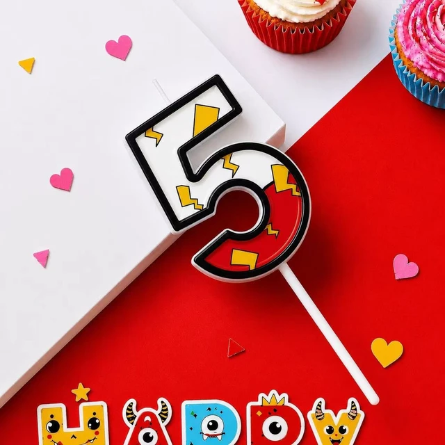 Alt view image 5 of 6 - Red White Birthday Number Candles for Cake Decoration,Cupcake Topper,Anime Party Decor Supplies,Cartoon-Themed Party Favors (Number 7)