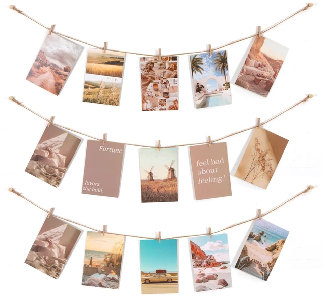 Main image of 100 Pcs Mini Clothespins for Photo Hanging Display, Photo String Wall Decor | Small Clothes Pins with 65ft Jute Twine for Photos Pictures Crafts DIY Project Tiny Decorative Clothespins for Baby Shower