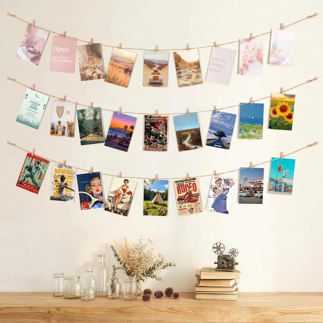 Alt view image 5 of 6 - 100 Pcs Mini Clothespins for Photo Hanging Display, Photo String Wall Decor | Small Clothes Pins with 65ft Jute Twine for Photos Pictures Crafts DIY Project Tiny Decorative Clothespins for Baby Shower