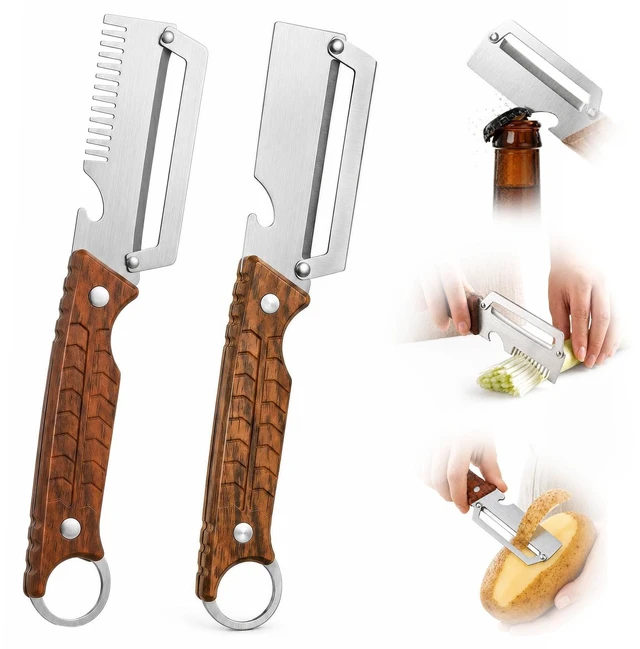 Main image of 2 PCS Multifunctional Vegetable Peeler for Kitchen, 3-In-1 Stainless Steel Potato Peeler with ABS Handle and Bottle Opener, Ergonomic Handheld Peeler Knife with Hanging Hole for Fruits, Vegetables