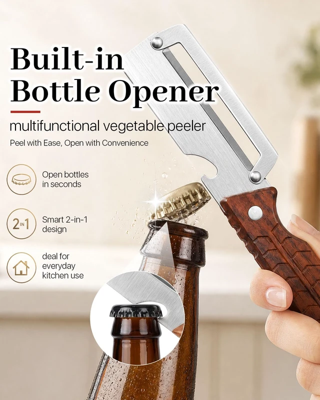 Alt view image 6 of 7 - 2 PCS Multifunctional Vegetable Peeler for Kitchen, 3-In-1 Stainless Steel Potato Peeler with ABS Handle and Bottle Opener, Ergonomic Handheld Peeler Knife with Hanging Hole for Fruits, Vegetables