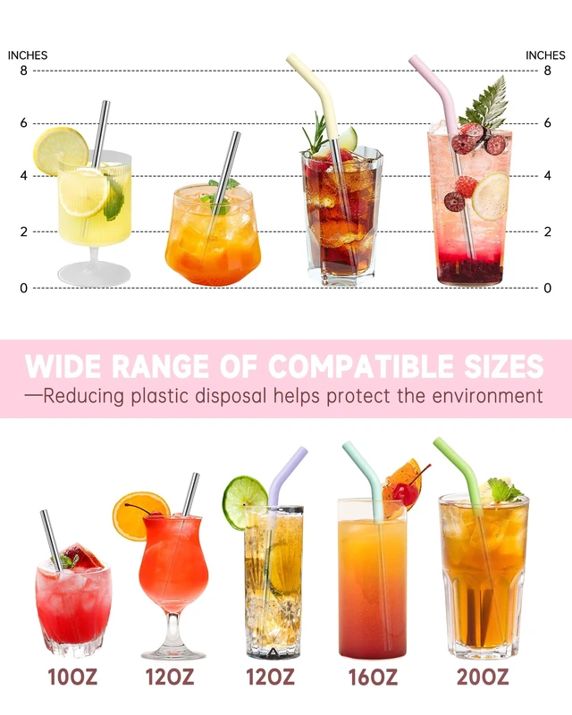 Alt view image 3 of 7 - 5 Pcs Short Metal Straws with Silicone Tip, 8.5 Reusable Drinking Straw | Fits 8-16 oz Cups Mugs, 6 x 8 mm Reusable Stainless Steel Straws with Colorful Silicone Tip & 2 Cleaning Brush (Colors - A)