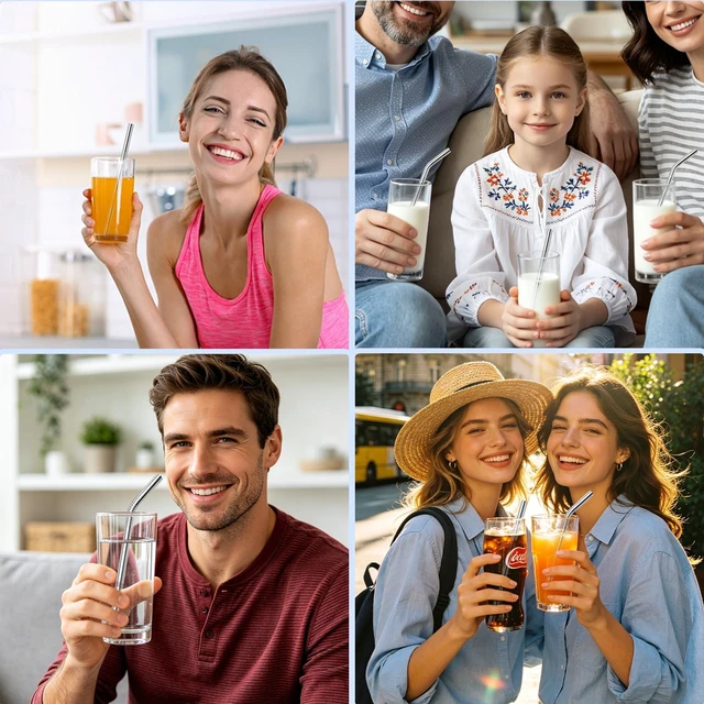 Alt view image 5 of 7 - 10 Pack 8.5 in x 8 mm Metal Straws Reusable Stainless Steel Straws | Set of 4 Straight 4 Bent Reusable Metal Drinking Straw with 2 Cleaning Brush for Cocktail Coffee Beverage (Silver)