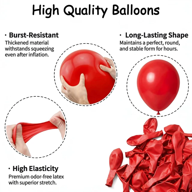 Alt view image 4 of 7 - 50pcs Red Balloons 12 Inch, Premium Vibrant Red Latex Balloons with Ribbon & Glues for Graduation 2026 4th of July Wedding Birthday Anniversary Party Decorations
