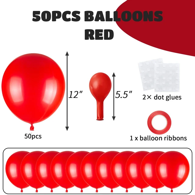 Alt view image 2 of 7 - 50pcs Red Balloons 12 Inch, Premium Vibrant Red Latex Balloons with Ribbon & Glues for Graduation 2026 4th of July Wedding Birthday Anniversary Party Decorations