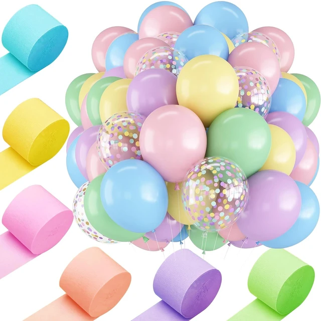 Main image of Fecedy Macaron Crepe Paper Streamers 6 Rolls 492ft and 36pcs Macaron Pastel Latex Balloons With Colorful Confetti Balloon 12 inch Round for Birthday,Baby Shower,Bridal Shower,Rainbow Party Decorations