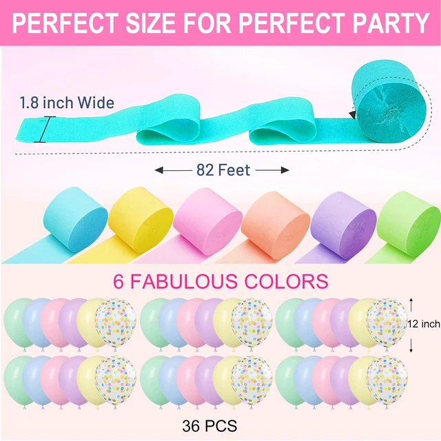 Alt view image 2 of 7 - Fecedy Macaron Crepe Paper Streamers 6 Rolls 492ft and 36pcs Macaron Pastel Latex Balloons With Colorful Confetti Balloon 12 inch Round for Birthday,Baby Shower,Bridal Shower,Rainbow Party Decorations