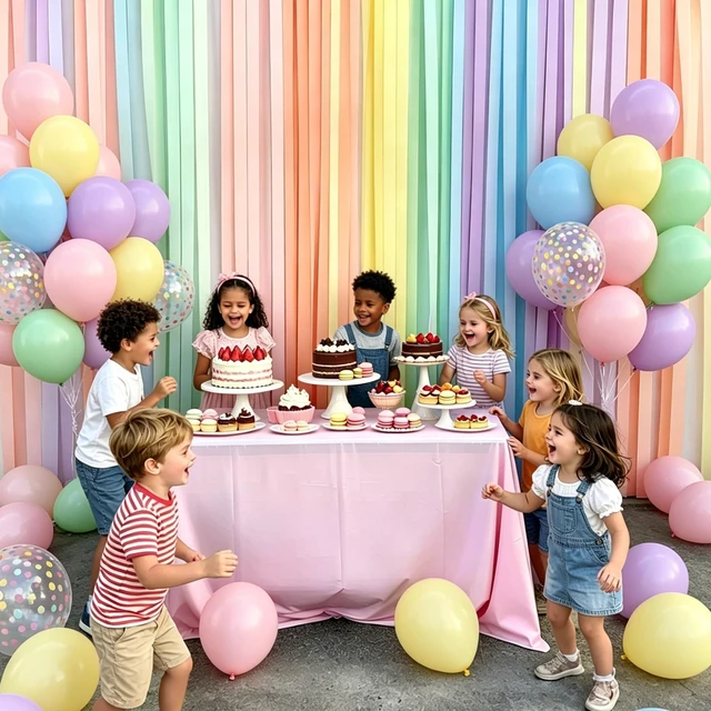 Alt view image 6 of 7 - Fecedy Macaron Crepe Paper Streamers 6 Rolls 492ft and 36pcs Macaron Pastel Latex Balloons With Colorful Confetti Balloon 12 inch Round for Birthday,Baby Shower,Bridal Shower,Rainbow Party Decorations