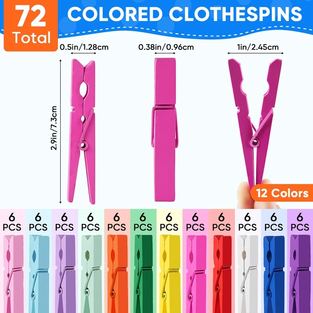 Alt view image 2 of 7 - 72 PCS Clothes Pins Wooden, 12 Colored Wooden Clothespins Bulk 2.9 Inch for Crafts, Pictures, Photos, Laundry, Classroom, DIY Art Decor, Heavy Duty Clothing Pins Rustproof Spring Wood Clips