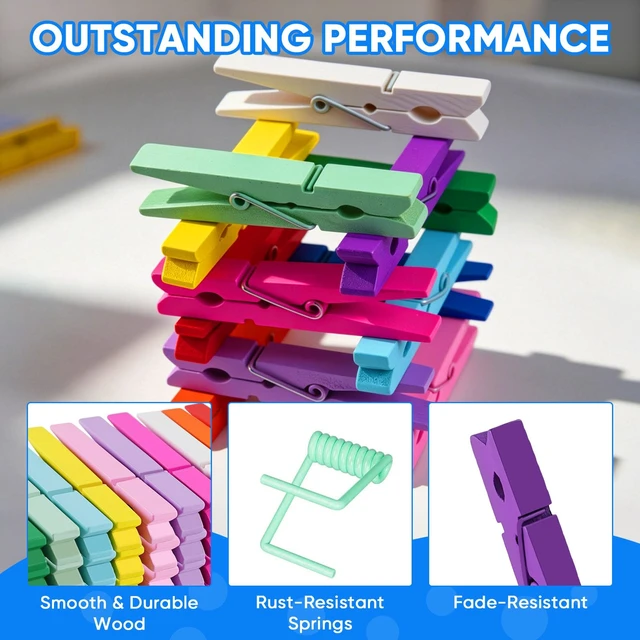 Alt view image 4 of 7 - 72 PCS Clothes Pins Wooden, 12 Colored Wooden Clothespins Bulk 2.9 Inch for Crafts, Pictures, Photos, Laundry, Classroom, DIY Art Decor, Heavy Duty Clothing Pins Rustproof Spring Wood Clips