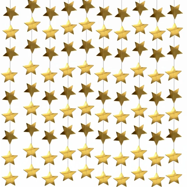 Main image of 131 Feet Gold Star Garland, 10 Strands Glitter Paper Star String, 2.4 Inch Hanging Star Decorations for Christmas Tree, Birthday Party, Wedding, Ceiling Decor, Gold Paper Stars for Party Decor