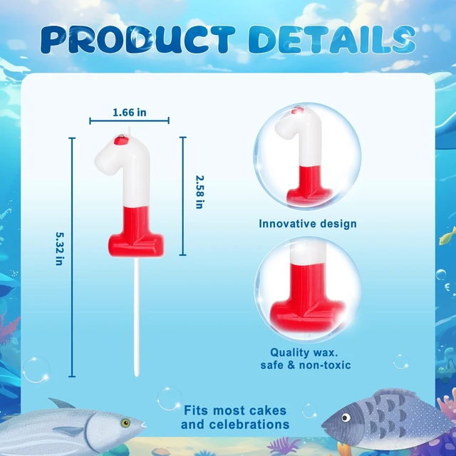 Alt view image 2 of 7 - Fishing Birthday Candles, Fishing Party Decoration Supplies, Birthday Number Candles for Cake Topper (Red, Number 1)