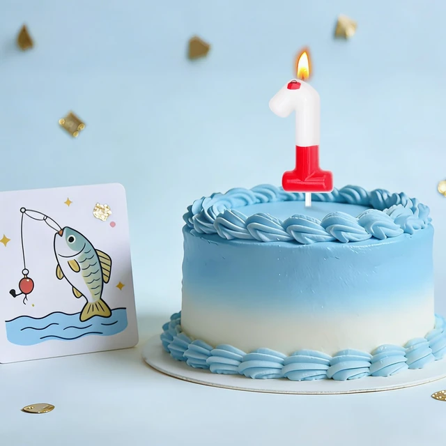 Alt view image 3 of 7 - Fishing Birthday Candles, Fishing Party Decoration Supplies, Birthday Number Candles for Cake Topper (Red, Number 1)