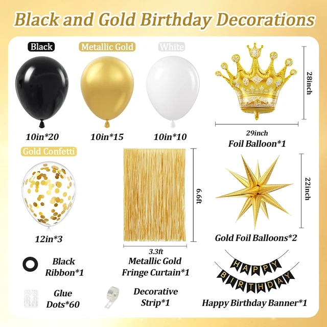 Alt view image 2 of 7 - Black and Gold Birthday Party Decorations with Metallic Gold Balloons | HHappy Birthday Banner, Birthday Decorations for Men