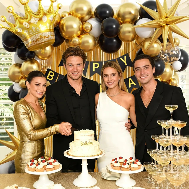 Alt view image 6 of 7 - Black and Gold Birthday Party Decorations with Metallic Gold Balloons | HHappy Birthday Banner, Birthday Decorations for Men